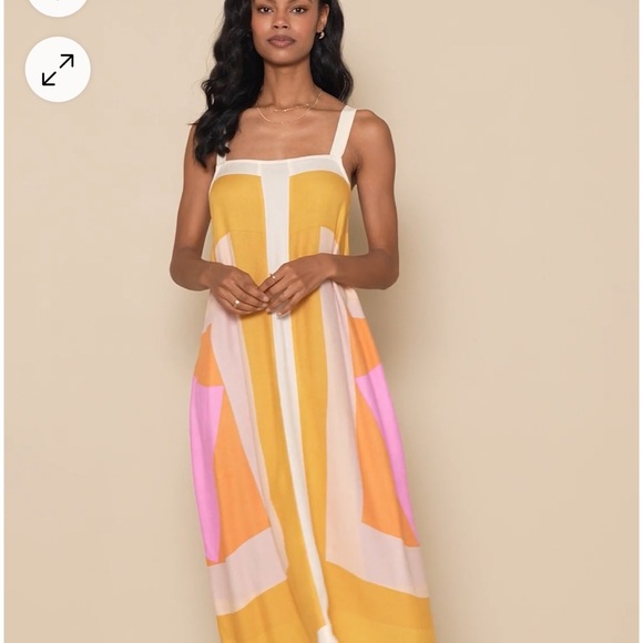 Brand new Lulus Miranda White Multi Geometric Print Midi Dress (O”Neill). - Picture 7 of 9